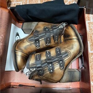 Freebird Distressed Tan Leather Boots with Black Straps